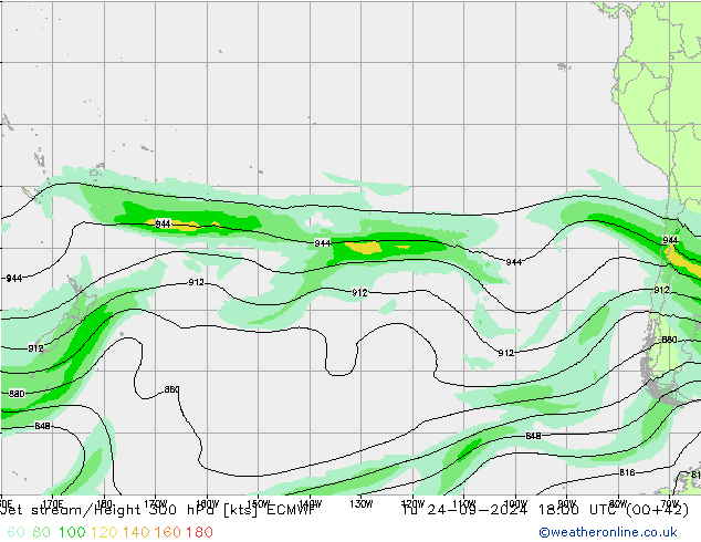 Jet stream/Height 300 hPa ECMWF Tu 24.09.2024 18 UTC