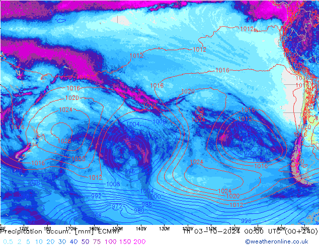 Precipitation accum. ECMWF Čt 03.10.2024 00 UTC