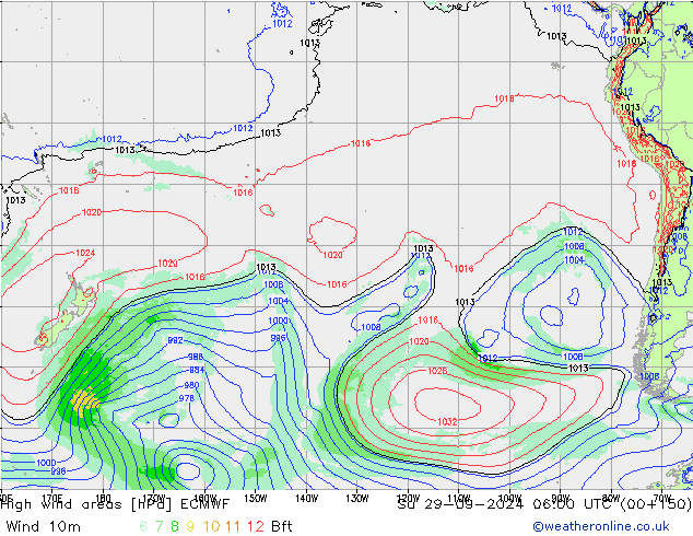 High wind areas ECMWF Вс 29.09.2024 06 UTC