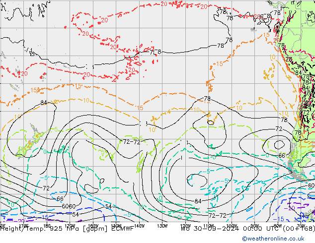 Height/Temp. 925 hPa ECMWF Mo 30.09.2024 00 UTC