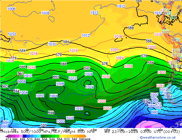 Thck 500-1000гПа ECMWF пн 23.09.2024 03 UTC