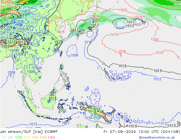 Jet stream/SLP ECMWF Fr 27.09.2024 12 UTC