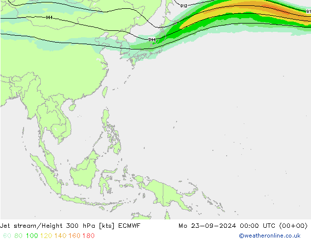 Jet stream/Height 300 hPa ECMWF Mo 23.09.2024 00 UTC