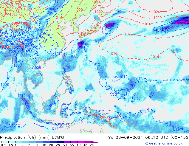 Precipitation (6h) ECMWF Sa 28.09.2024 12 UTC