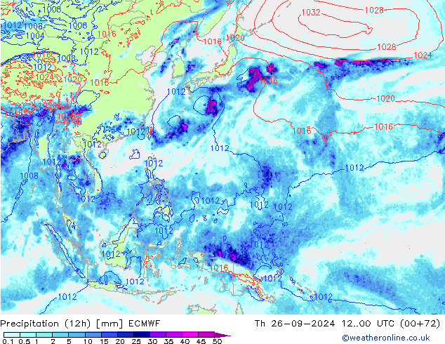 Precipitation (12h) ECMWF Čt 26.09.2024 00 UTC