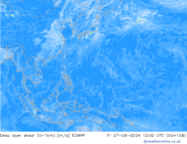 Deep layer shear (0-1km) ECMWF Cu 27.09.2024 12 UTC