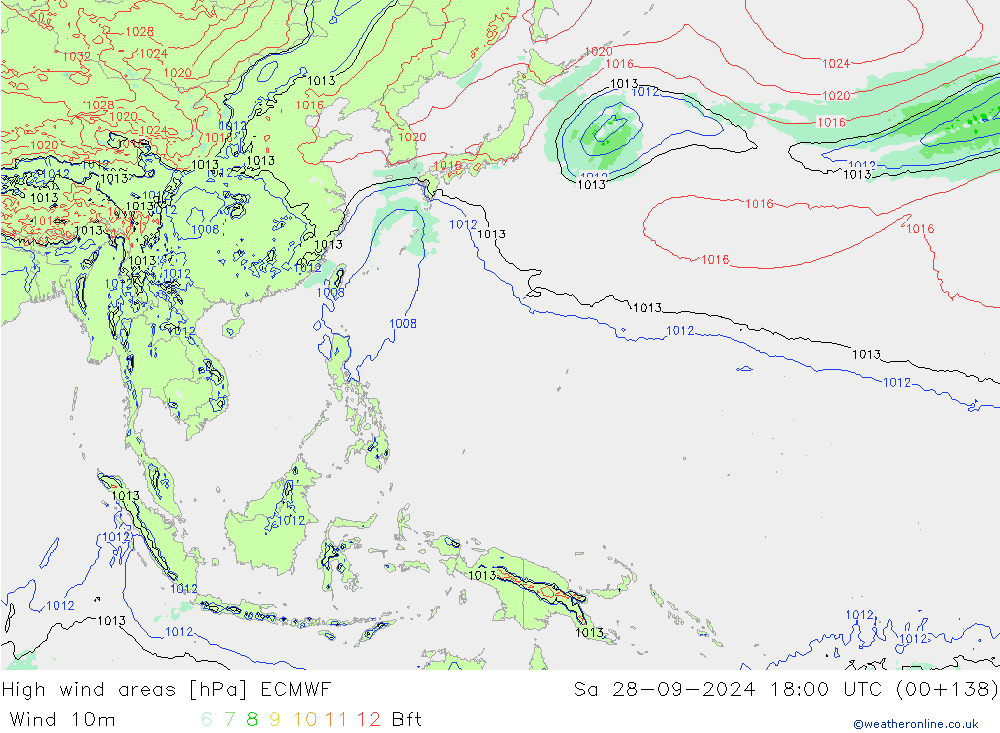 yüksek rüzgarlı alanlar ECMWF Cts 28.09.2024 18 UTC