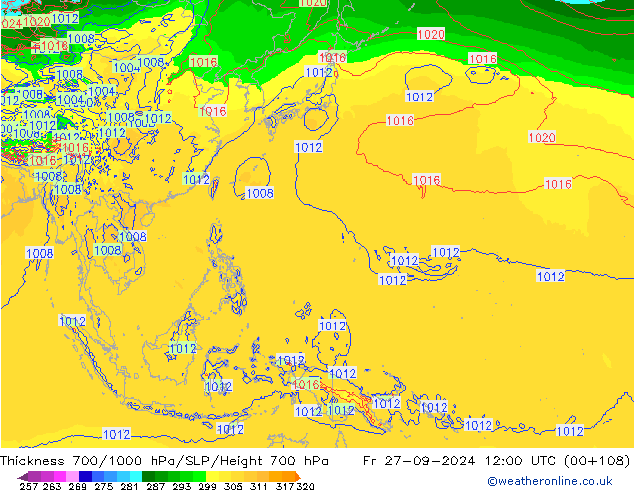 700-1000 hPa Kalınlığı ECMWF Cu 27.09.2024 12 UTC