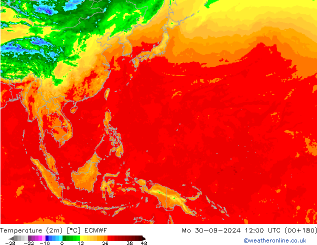 Temperaturkarte (2m) ECMWF Mo 30.09.2024 12 UTC