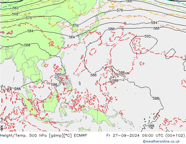 Z500/Rain (+SLP)/Z850 ECMWF ven 27.09.2024 06 UTC