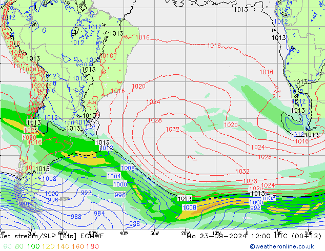 Jet stream/SLP ECMWF Mo 23.09.2024 12 UTC