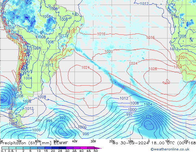 Precipitação (6h) ECMWF Seg 30.09.2024 00 UTC