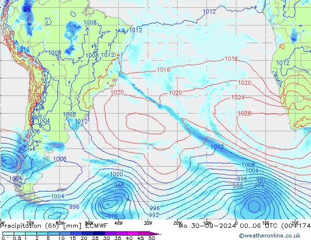 Précipitation (6h) ECMWF lun 30.09.2024 06 UTC