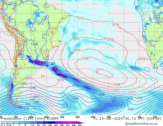 осадки (12h) ECMWF вт 24.09.2024 12 UTC