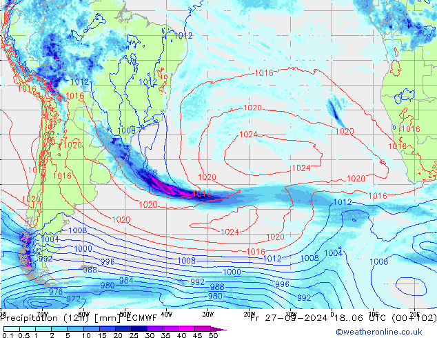 Precipitation (12h) ECMWF Fr 27.09.2024 06 UTC