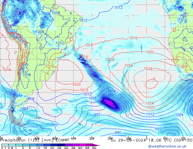 Precipitation (12h) ECMWF Su 29.09.2024 06 UTC