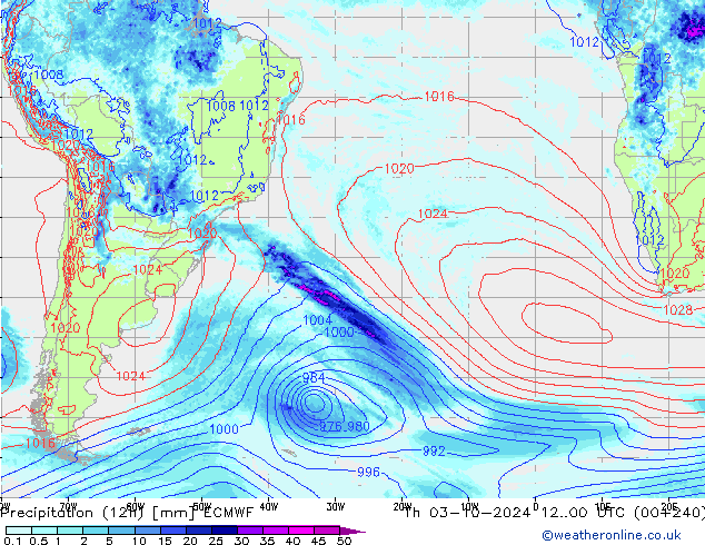 Precipitation (12h) ECMWF Čt 03.10.2024 00 UTC