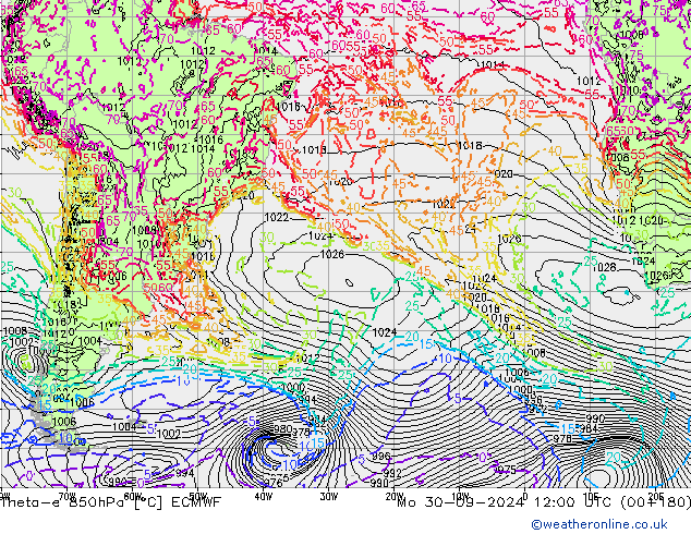 Theta-e 850hPa ECMWF Mo 30.09.2024 12 UTC