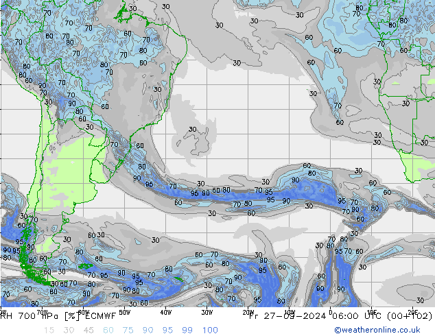 RH 700 hPa ECMWF Fr 27.09.2024 06 UTC