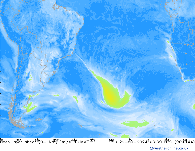 Deep layer shear (0-1km) ECMWF Su 29.09.2024 00 UTC