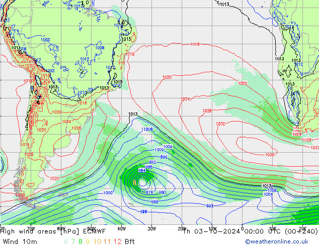 High wind areas ECMWF Qui 03.10.2024 00 UTC