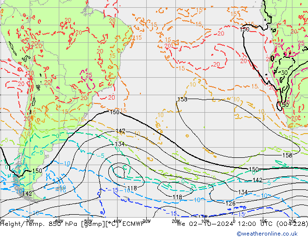 Z500/Rain (+SLP)/Z850 ECMWF Qua 02.10.2024 12 UTC