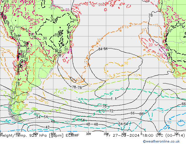 Height/Temp. 925 hPa ECMWF ven 27.09.2024 18 UTC