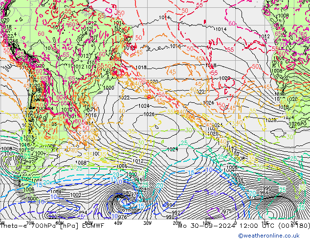 Theta-e 700hPa ECMWF Pzt 30.09.2024 12 UTC