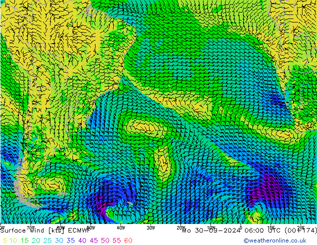 Rüzgar 10 m ECMWF Pzt 30.09.2024 06 UTC