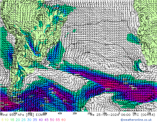 ветер 950 гПа ECMWF ср 25.09.2024 06 UTC