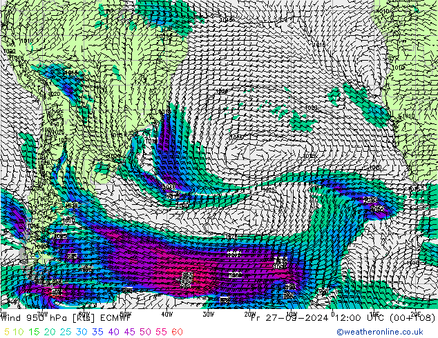 Wind 950 hPa ECMWF vr 27.09.2024 12 UTC