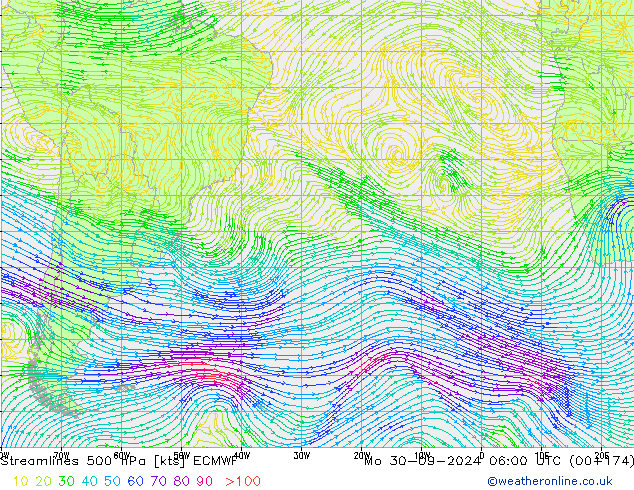 Línea de corriente 500 hPa ECMWF lun 30.09.2024 06 UTC