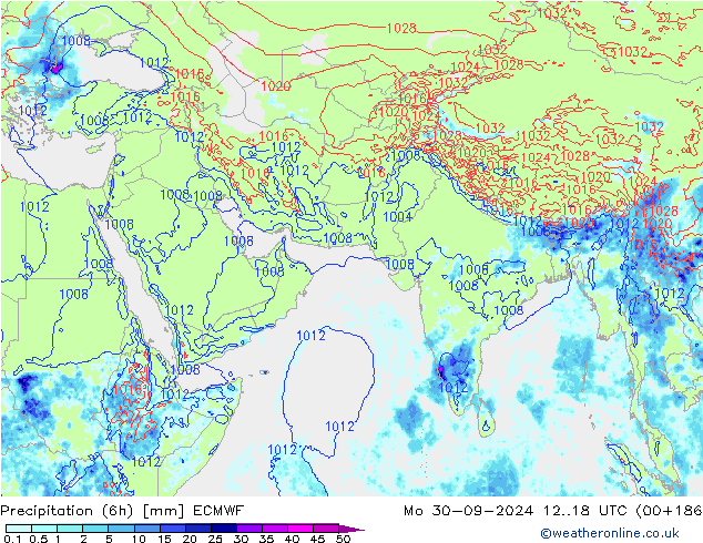 Precipitação (6h) ECMWF Seg 30.09.2024 18 UTC