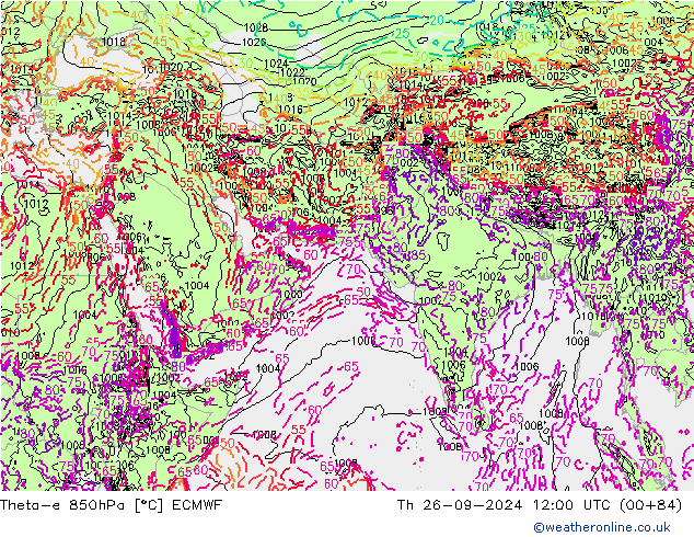 Theta-e 850hPa ECMWF  26.09.2024 12 UTC