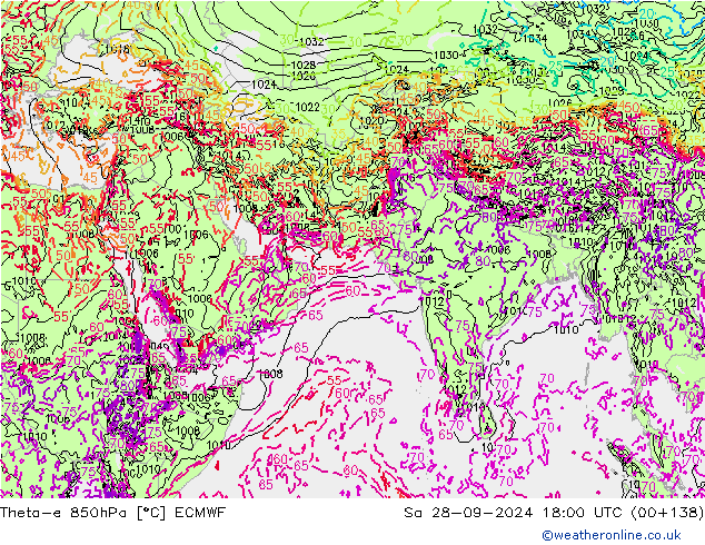 Theta-e 850hPa ECMWF  28.09.2024 18 UTC