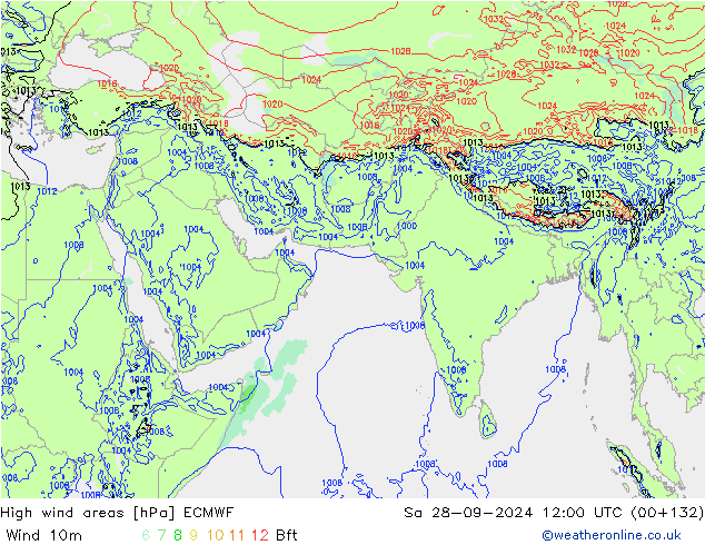 High wind areas ECMWF  28.09.2024 12 UTC