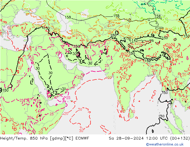 Height/Temp. 850 hPa ECMWF Sa 28.09.2024 12 UTC