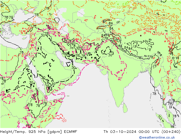 Hoogte/Temp. 925 hPa ECMWF do 03.10.2024 00 UTC