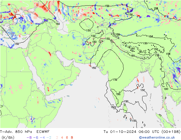 T-Adv. 850 hPa ECMWF Tu 01.10.2024 06 UTC