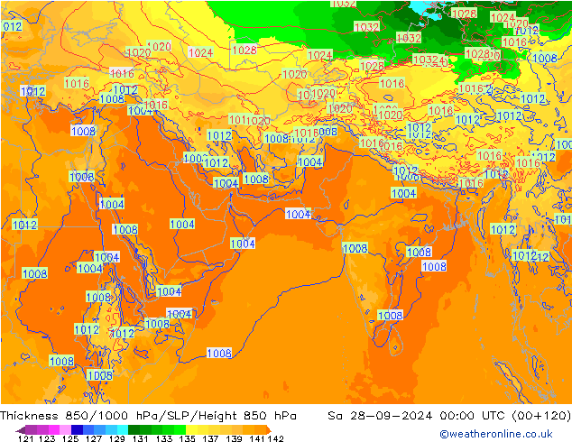 Thck 850-1000 hPa ECMWF Sáb 28.09.2024 00 UTC