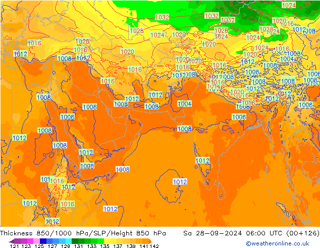 Schichtdicke 850-1000 hPa ECMWF Sa 28.09.2024 06 UTC