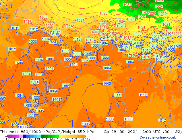 Dikte 850-1000 hPa ECMWF za 28.09.2024 12 UTC