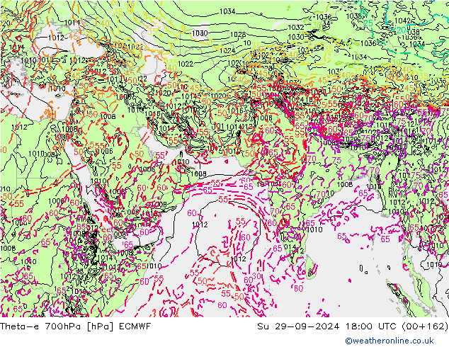 Theta-e 700hPa ECMWF dim 29.09.2024 18 UTC