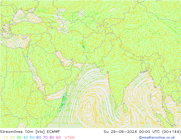 Streamlines 10m ECMWF Ne 29.09.2024 00 UTC