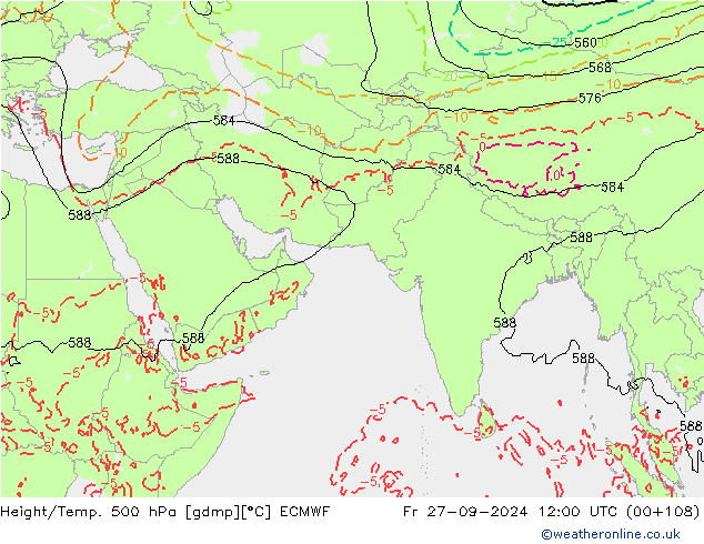 Z500/Rain (+SLP)/Z850 ECMWF ven 27.09.2024 12 UTC