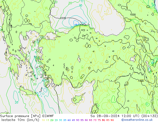 Isotachs (kph) ECMWF Sáb 28.09.2024 12 UTC