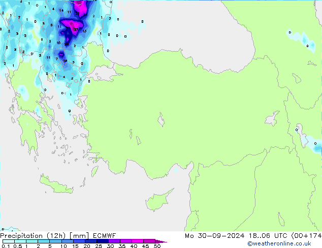 Precipitation (12h) ECMWF Mo 30.09.2024 06 UTC