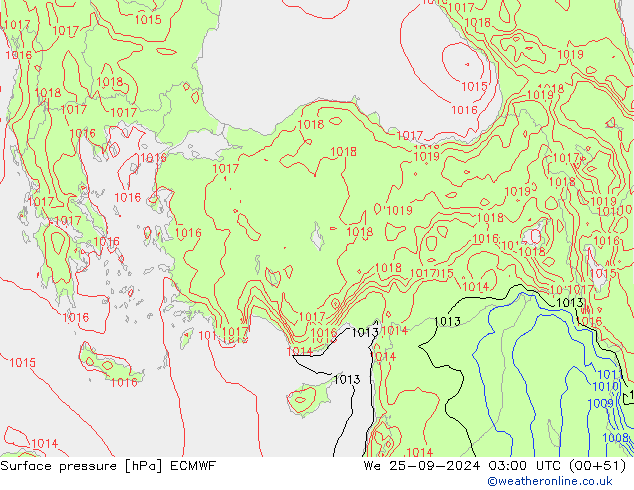 Pressione al suolo ECMWF mer 25.09.2024 03 UTC