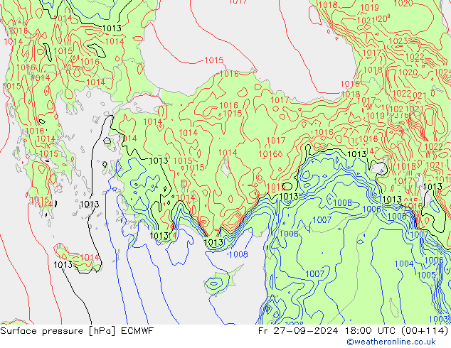 Luchtdruk (Grond) ECMWF vr 27.09.2024 18 UTC