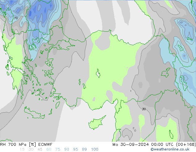 RH 700 hPa ECMWF Mo 30.09.2024 00 UTC